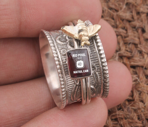 Bague de Fiançailles et de Mariage en Argent Sterling 925 avec Garnet Rouge Naturel de Luxe Sertie en Bezel, Anneau Tournant pour Femme, Bijoux Fins de Soirée - Product Image 1