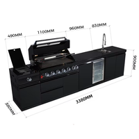 Îlot de cuisine BBQ extérieur avec armoires modulaires en acier inoxydable 304, réfrigérateur et armoires de rangement pour jardin et patio