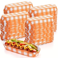 Boîte à emporter pour frites et hot-dogs, en papier kraft, résistante à la graisse, à carreaux orange et blancs, personnalisable