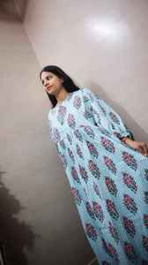 Handmade Indian Cotton Flock Print Mid-length One-piece <b>Kaftan</b> Dress Lightweight Quick Dry <b>Beach</b> Cover Boho Summer Resort Wear - Product Image 4