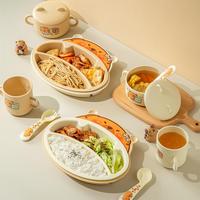 Ensemble de vaisselle pour enfants en PP, 7 pièces, motif dessin animé mignon, assiette compartimentée, bol, tasse, fourchette, cuillère, vaisselle de qualité alimentaire, écologique, durable, pour bébé