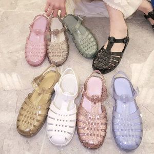 Xinzirain toptan temizle roma tarzı kapalı Toe köpüklü toka kadın özel kadın düz jöle sandalet ayakkabı - Product Image 5