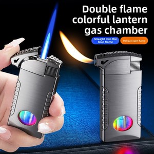 Nuevo Encendedor Inflable de Doble Llama con LED Resistente al Viento, Combustible de Butano, Empaquetado en Caja de Regalo - Regalo para Hombre para Boda/Cumpleaños - Product Image 1