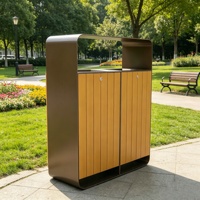 Contenedor de Basura de Acero Inoxidable para Exteriores, Comercial, para Parques y Zonas Turísticas, Contenedor de Basura de Metal y Madera para Exteriores