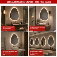 Miroir de salle de bain LED Fullkenlight en forme d'œuf irrégulier avec rétroéclairage, commande tactile, miroir intelligent pour projets hôteliers