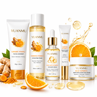 Ensemble de soins de la peau pour éliminer les taches brunes, réduire l'acné, à base de curcuma, vitamine C et acide hyaluronique, 5 pièces, crème, kit de soins de la peau du visage