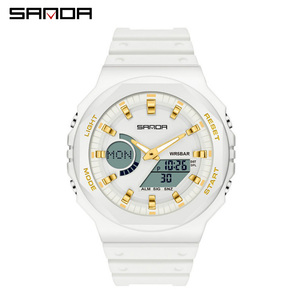 SANDA 6016 Montre de sport multifonction pour étudiants, montre-bracelet électronique étanche à double affichage analogique-numérique - Product Image 1