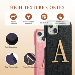 Funda de teléfono de cuero genuino con letras de Metal personalizadas para iPhone, carcasa de lujo de alta calidad con nombre personalizado para iPhone 11, 12, 13, 14 <span class=keywords><strong>Pro</strong></span> Max - Product Image 5