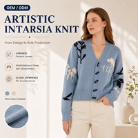 Cardigan en tricot floral à séchage rapide pour femme, col en V, manches longues, bleu clair, boutonné sur le devant, style décontracté printemps, vente en gros