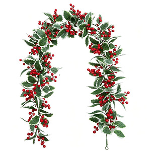 Guirlande de Noël rouge avec baies artificielles en plastique et tissu, décoration murale suspendue pour balcon extérieur, style nordique - Product Image 5