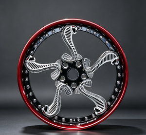 Juego de 3 Ruedas de Aleación Forjadas con Diseño Personalizado <span class=keywords><strong>Cobra</strong></span> Snake, 18 19 20 21 22 Pulgadas, Acabado Rojo Brillante con Rayos Plateados, para <span class=keywords><strong>Ferrari</strong></span> - Product Image 1