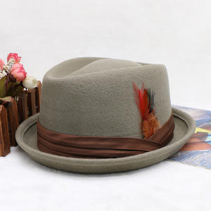 Nouveau bleu marine 100% laine feutre bord rond fedora chapeau feutre trilby robe mode chapeaux pour hommes <span class=keywords><strong>borsalino</strong></span> avec ruban - Product Image 3