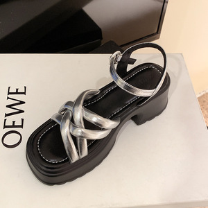 Women's Green Woven Lace-<b>Up</b> Ankle Strap Sandals Square <b>Open</b> Toe Thick Heel Breathable Anti-Slip Summer Fashionable Outdoor Shoes - Product Image 3
