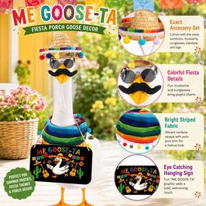 En gros, Décoration de jardin en forme de statue de canard de porche, thème Fiesta, avec sombrero, lunettes de soleil, moustache et panneau - Product Image 2