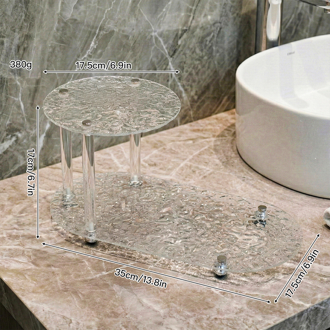 Small Acrylic Double-Layer Storage Rack - Round Top, Oval Bottom