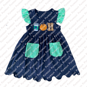 Vestito smocked <span class=keywords><strong>zucca</strong></span> tacchino di alta qualità bambina verde salvia autunno abbigliamento boutique abiti per bambini per l'autunno - Product Image 3