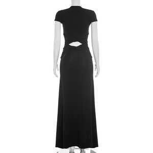 Vestido Casual Elegante para Mujer Viviblook C26DS262, Color Sólido, Manga Corta, Escote en V Profundo, Corte Ajustado, Estilo Maxi - Product Image 3
