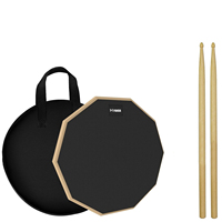 N.S 12-Inch Double-Sided Silent Snare Drum Pads Practice Set 2pcs Silicone Drumsticks Mute Tips Wooden Black Orange-Red