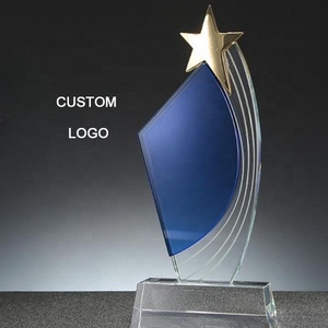 Trofeo de cristal personalizado, Logo en blanco, estrella de Metal, cristal sólido creativo, premio, regalos de negocios, venta al por mayor - Product Image 1