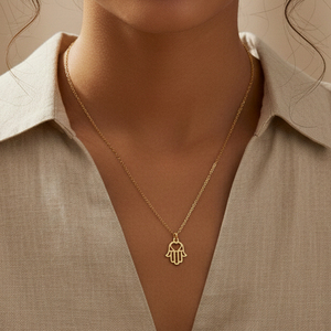 قلادة يد حمسة من Go2boho مطلية بالذهب مع سلسلة من الفولاذ المقاوم للصدأ وقلادة قلب مجوفة، مجوهرات أنيقة للنساء - Product Image 4