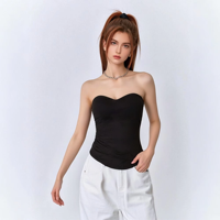 Camisole bustier sexy décontractée sans bretelles pour femme, en coton et élasthanne respirant, noire, pour l'été, à porter en intérieur ou en extérieur