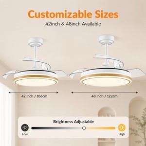 Modern 42 inch White Invisible <b>Ceiling</b> Fan with <b>Light</b> and <b>Remote</b> <b>Control</b> Retractable Blades Reversible DC Motor LED Fan <b>Light</b> fo - Product Image 3