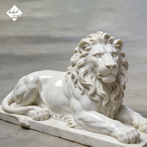 Sculpture de lion couché en pierre naturelle, statue de lion reposeur en marbre sculptée à la main, pour jardin extérieur, entrée de villa, cour, aménagement paysager - Product Image 1