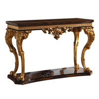 Table console en bois massif de style classique européen avec sculpture dorée et marbre de luxe de haute qualité pour salon