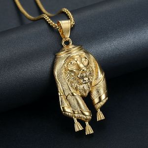 yunnique Gold Plated Lion Head <b>Scarf</b> Pendant Necklace Stainless Steel Men's Fashion Jewelry Animal Zodiac Design Gift Accessory - Product Image 1