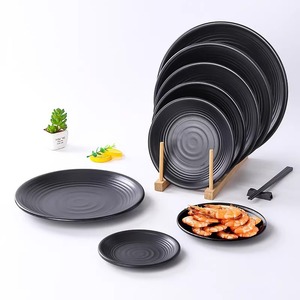 <b>Melamine</b> Round Black <b>Plate</b> Set For Restaurant Catering Stir Fry Noodle Dish Party Use - Product Image 3