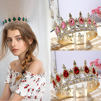 Couronne de mariée baroque européenne très vendue, diadèmes ronds en alliage de strass et goutte d'eau Design Sense, couronnes de fête d'anniversaire et de mariage