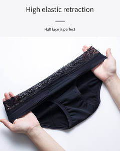 Sous-vêtements menstruels pour femmes, string respirant en coton et élasthanne à taille basse, anti-fuite, quatre couches, dentelle creuse à la taille, vente chaude - Product Image 2