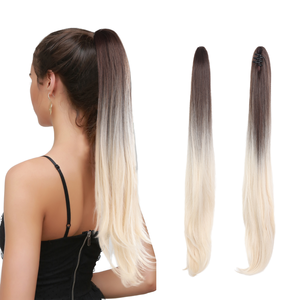 Women 28" Synthetic Clip-in Claw Clip Pony Tail Long Straight Hair <b>Extension</b> 100% Human Hair - Product Image 1