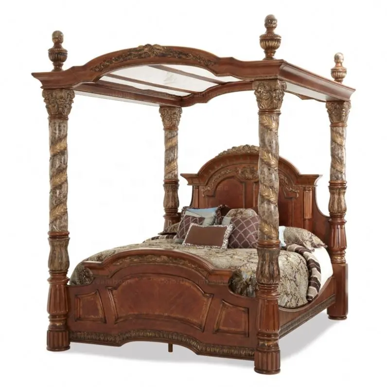 American country style bedroom furniture master room King bed with canopy