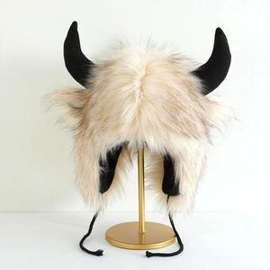 Chapeau en peluche tête de taureau fantaisie pour femme, chaud et résistant au froid, protection <span class=keywords><strong>des</strong></span> oreilles, coupe-vent, pour <span class=keywords><strong>le</strong></span> cyclisme, chapeau de démon taureau, Halloween - Product Image 3
