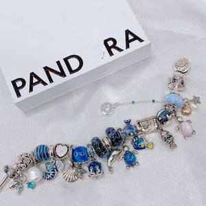 Juego de Pulseras de Cadena de Plata 925 de Primera Calidad con Piedras Naturales Azules, Estilo Viento Fresco del Océano, Venta al Por Mayor del Fabricante, Familia Pan - Product Image 5