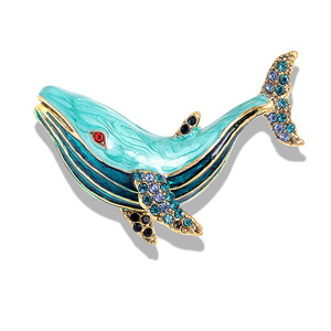 Venda quente Óleo Gota Baleias Golfinhos Broche Pin Broche De Cristal Diamante Incrustado para Casamentos Presentes para Crianças Principalmente Feito Liga - Product Image 1