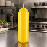 Bouteille souple pour sauce de restaurant 32oz jaune en PP de qualité alimentaire pour buffet, barbecue, traiteur, vente en gros