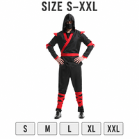 Deluxe Halloween Ninja-Anzug für Herren - Schwarz-Rot Kontrastierender Besatz Atmungsaktives Polyester Erwachsenen-Kostüm S-XXL TV-Film-Kostüm