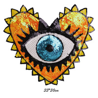 Écusson de broderie d'oeil en forme de cœur à paillettes grande taille 3D pour accessoires de chapeau
