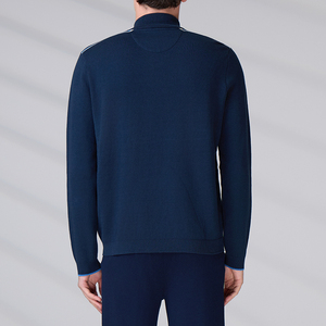 Sweat-shirt à col montant personnalisé avec logo, certifié GOTS, en maille jacquard d'hiver, pull à quart de zip en coton tricoté pour homme à manches longues - Product Image 6