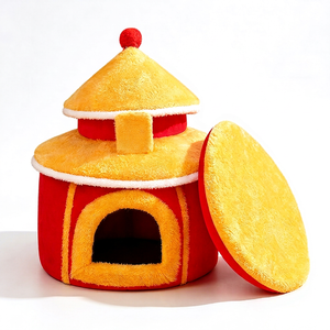 Guofeng Temple Cat <b>Nest</b> Winter Warmth Fully Enclosed Detachable Washable Cat Sleeping Cat House Cat Tent Pet <b>Bed</b> - Product Image 1
