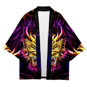 Cardigan ample à imprimé kirin japonais haute définition pour femmes et hommes, Harajuku, kimono samouraï, cosplay, hauts cool, chemisier, yukata, vêtements - Product Image 6