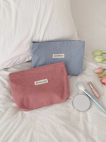 Grande trousse de toilette en velours côtelé, écologique, résistante à l'eau, avec fermeture éclair, portable, couleur unie, pour voyage