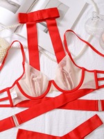 Set Lingerie Seksi Berkerah Tinggi dengan Tali Lebar, Bra Berkawat Jala, Bodysuit Ukuran Besar, Pakaian Dalam Wanita Mewah Grosir Tanpa Jahitan