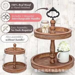 Wooden Two Tier Tray White Retro Color <b>Desktop</b> Storage Rack For Home Serving Trays - Product Image 3