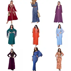 คุณภาพสูงเสื้อผ้ามุสลิมแบบดั้งเดิมตะวันออกกลางดูไบผู้หญิงมุสลิมลาย Gilding ลูกไม้อาหรับชุดราตรี