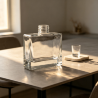 Bouteille en verre carrée transparente à paroi épaisse pour spiritueux et boissons, vente en gros directe usine Chine