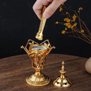 Brûleur d'encens en fer forgé à motif creux doré, style Moyen-Orient, pour intérieur, bougeoir, encensoir arabe, <span class=keywords><strong>église</strong></span>, maison - Product Image 4