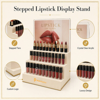 Présentoir à Rouge à Lèvres en Acrylique Personnalisé avec Base Étagée et Panneau Arrière, Organisateur de Brillant à Lèvres, Support de Maquillage et Cosmétiques en Gros